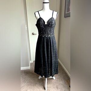 NWOT -Black Lace Midi Dress with Spaghetti Straps